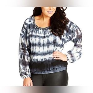 City Chic jewel neck long sleeved top slate grey Size L